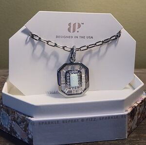 Hematite Plated Necklace with Milky White Opal